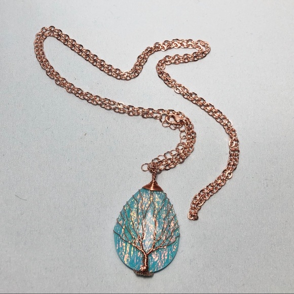Jewelry - Copper Wire Wrapped Blue Resin Plastic Water Drop